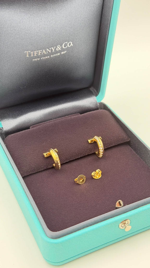 Tiffany & Co. T One Diamond Hoop Earrings in 18K Yellow Gold (750YG)