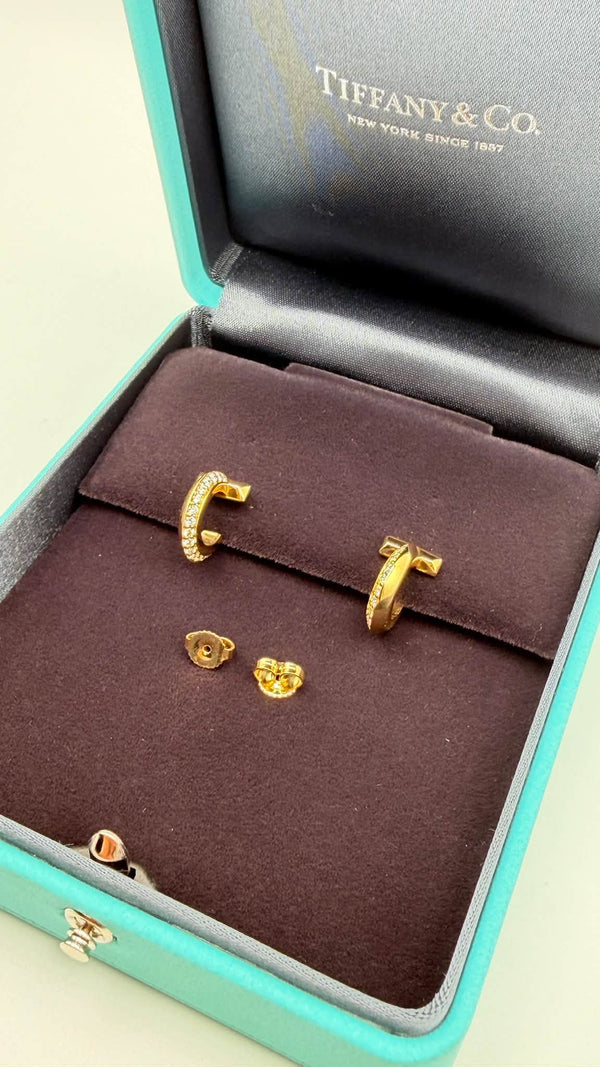 Tiffany & Co. T One Diamond Hoop Earrings in 18K Yellow Gold (750YG)