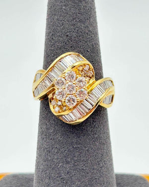 K18 Yellow Gold Diamond Cluster & Baguette Ring