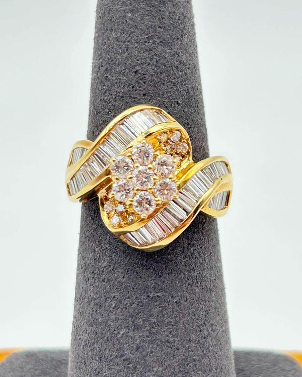 K18 Yellow Gold Diamond Cluster & Baguette Ring