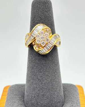 K18 Yellow Gold Diamond Cluster & Baguette Ring