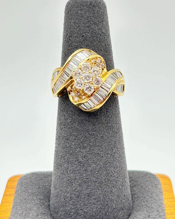 K18 Yellow Gold Diamond Cluster & Baguette Ring