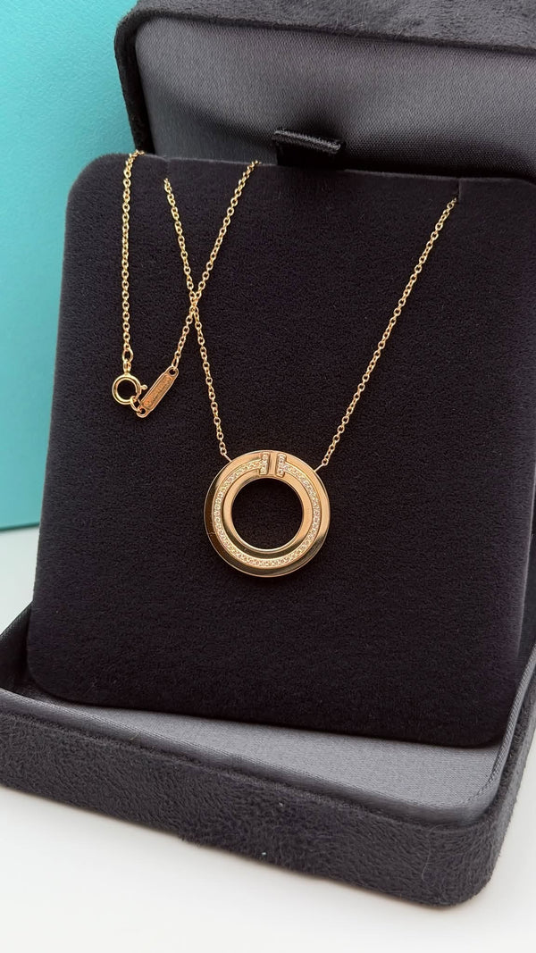 Tiffany & Co. T Two Circle Pendant Necklace in 18K Rose Gold (750)