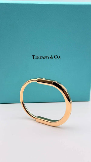 Authentic Tiffany & Co. Lock Bangle with Diamond Accents (18K Rose Gold)