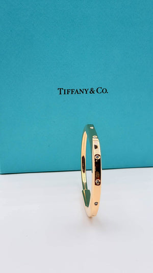Authentic Tiffany & Co. Lock Bangle with Diamond Accents (18K Rose Gold)
