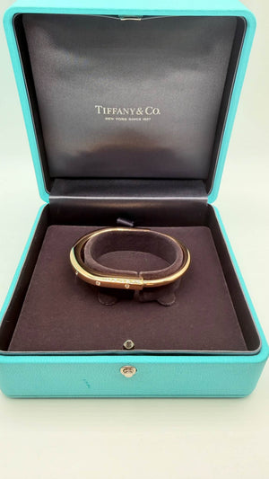 Authentic Tiffany & Co. Lock Bangle with Diamond Accents (18K Rose Gold)
