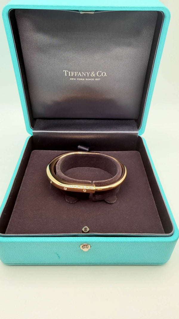 Authentic Tiffany & Co. Lock Bangle with Diamond Accents (18K Rose Gold)