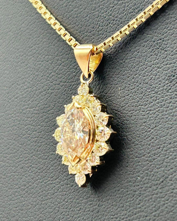 K18 Yellow Gold Marquise & Halo Diamond Pendant Necklace