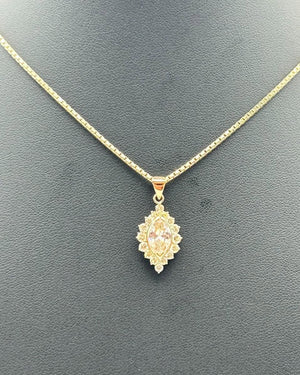 K18 Yellow Gold Marquise & Halo Diamond Pendant Necklace