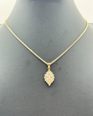 K18 Yellow Gold Marquise & Halo Diamond Pendant Necklace