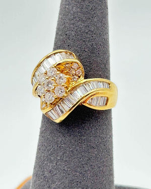 K18 Yellow Gold Diamond Cluster & Baguette Ring