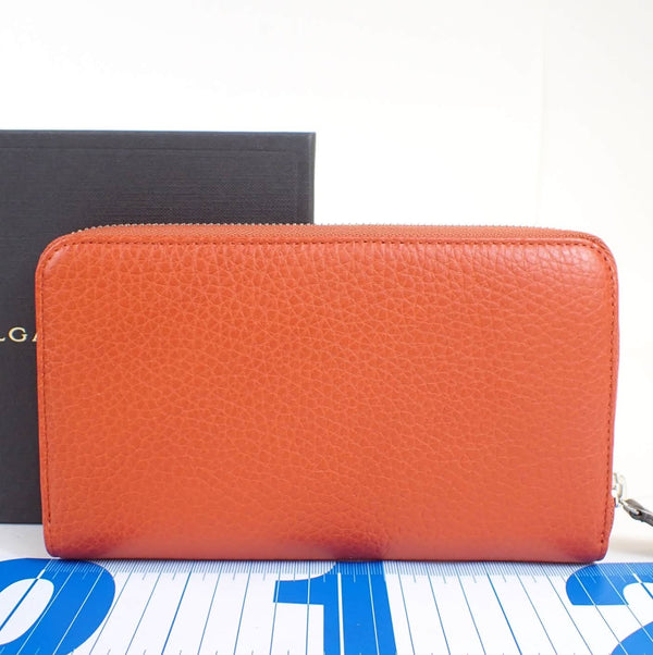 ✨ BVLGARI Zip Around Leather Long Wallet (Vibrant Orange) ✨