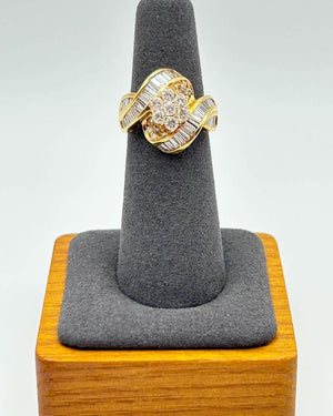 K18 Yellow Gold Diamond Cluster & Baguette Ring
