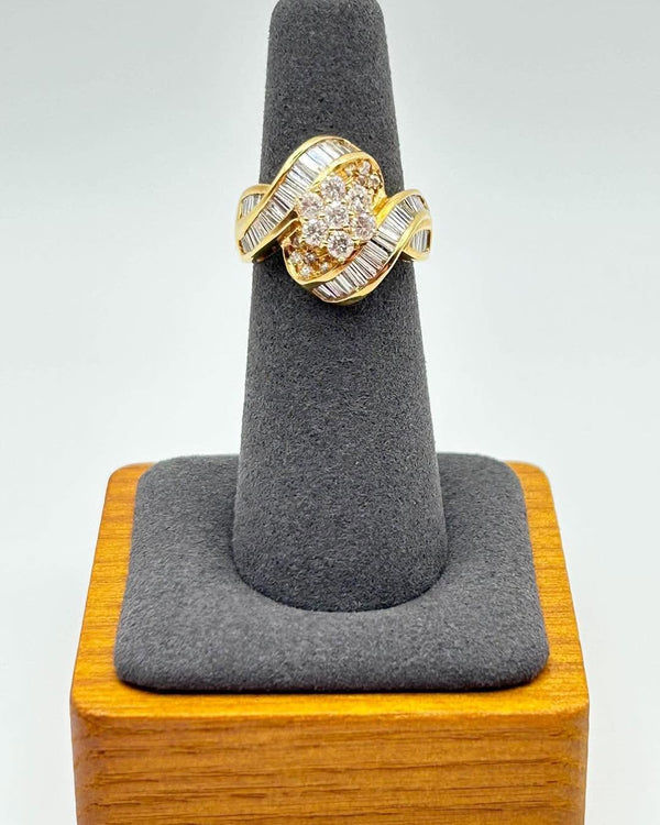 K18 Yellow Gold Diamond Cluster & Baguette Ring