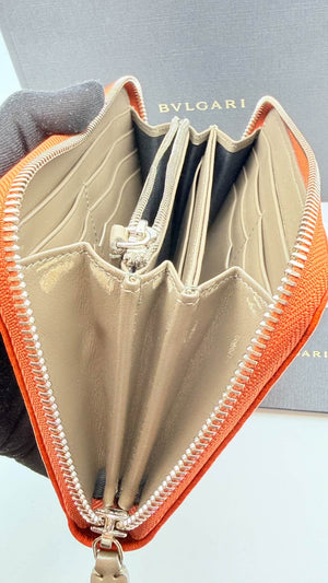✨ BVLGARI Zip Around Leather Long Wallet (Vibrant Orange) ✨
