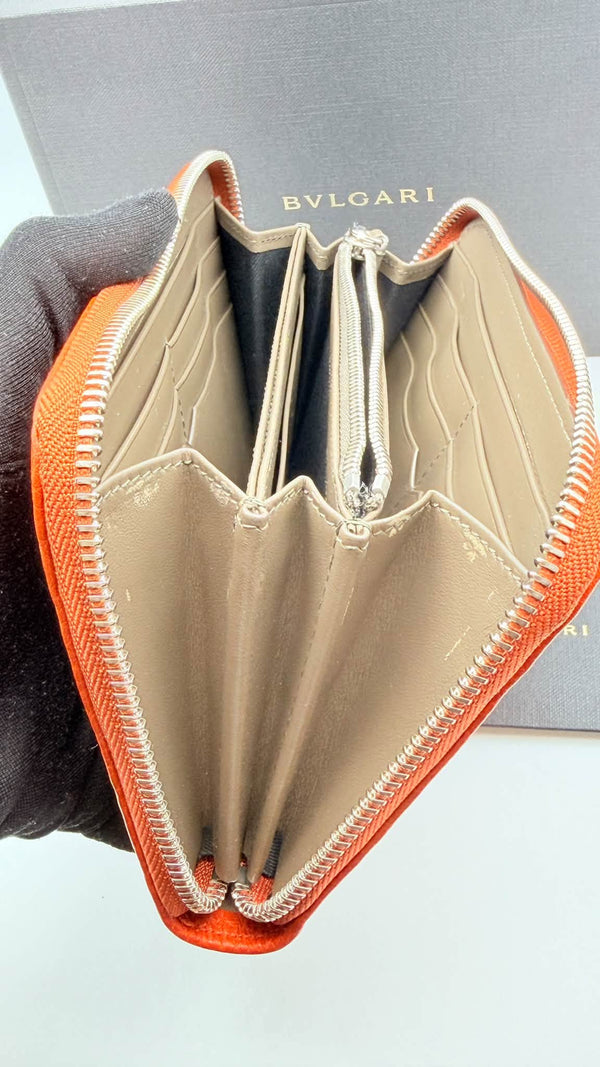 ✨ BVLGARI Zip Around Leather Long Wallet (Vibrant Orange) ✨