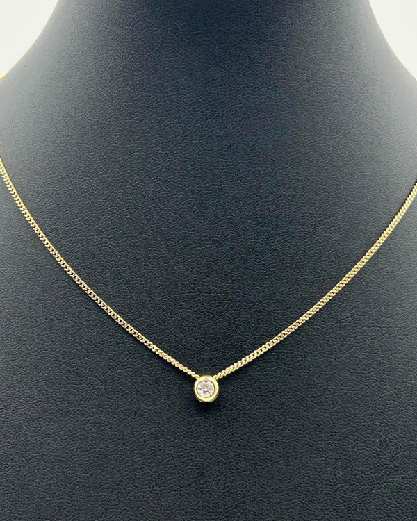 K18 Yellow Gold Solitaire Diamond Bezel Necklace
