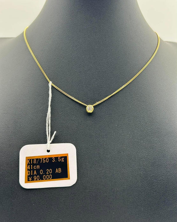 K18 Yellow Gold Solitaire Diamond Bezel Necklace