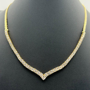 K18 Yellow Gold V-Shape Diamond Tennis Necklace