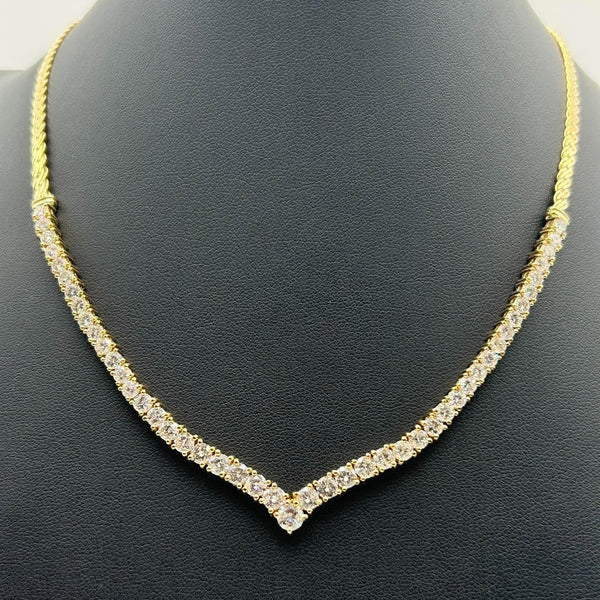 K18 Yellow Gold V-Shape Diamond Tennis Necklace