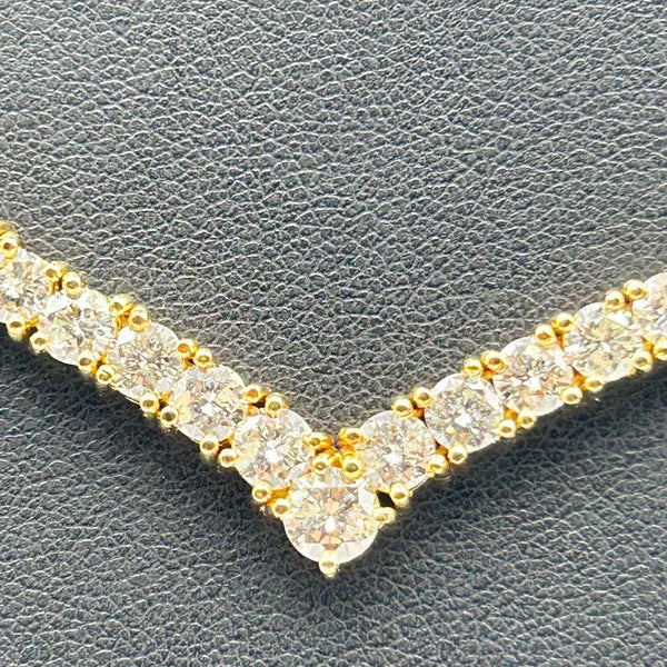 K18 Yellow Gold V-Shape Diamond Tennis Necklace