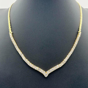 K18 Yellow Gold V-Shape Diamond Tennis Necklace
