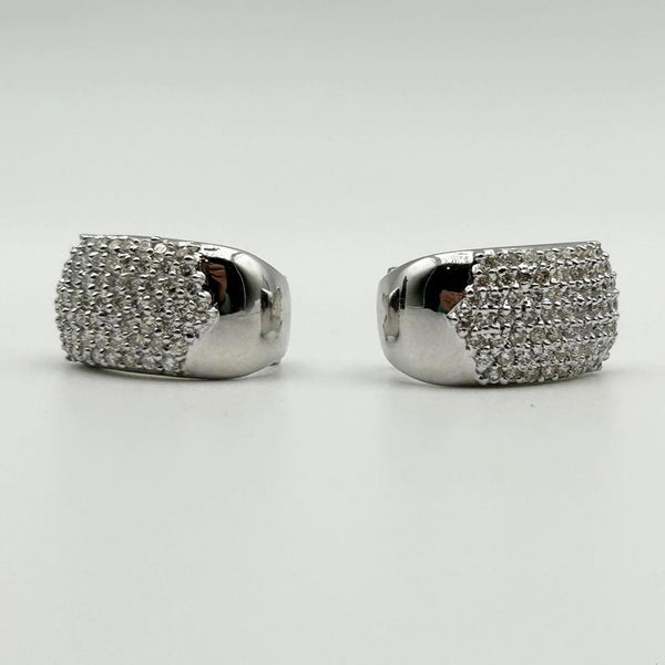 K18 White Gold Diamond Pavé Huggie/Clip Earrings