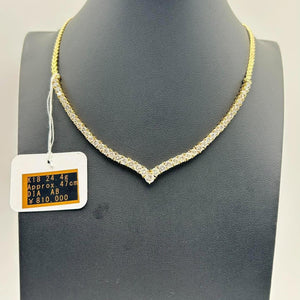 K18 Yellow Gold V-Shape Diamond Tennis Necklace