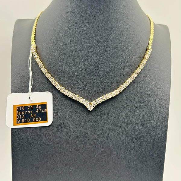 K18 Yellow Gold V-Shape Diamond Tennis Necklace