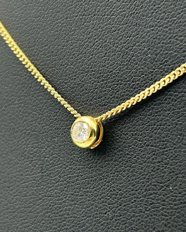 K18 Yellow Gold Solitaire Diamond Bezel Necklace
