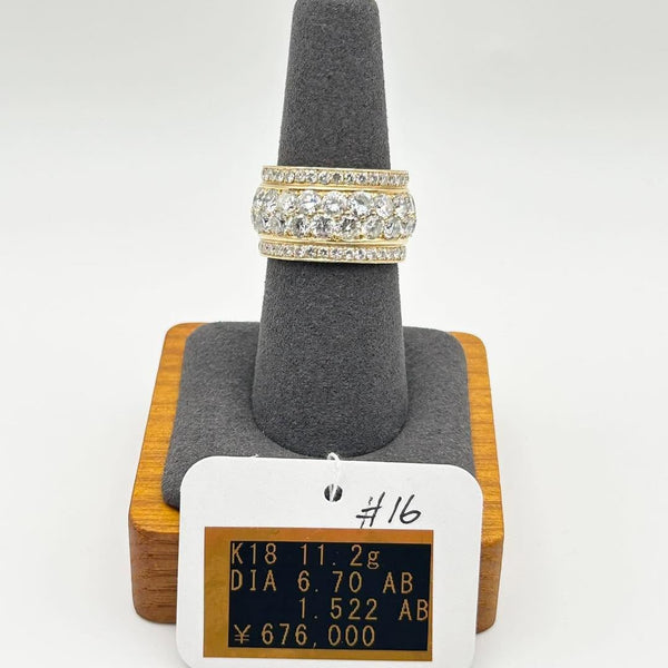 K18 Yellow Gold Multi-Row Diamond Band Ring