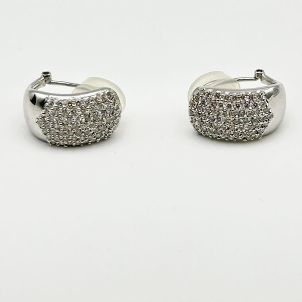 K18 White Gold Diamond Pavé Huggie/Clip Earrings