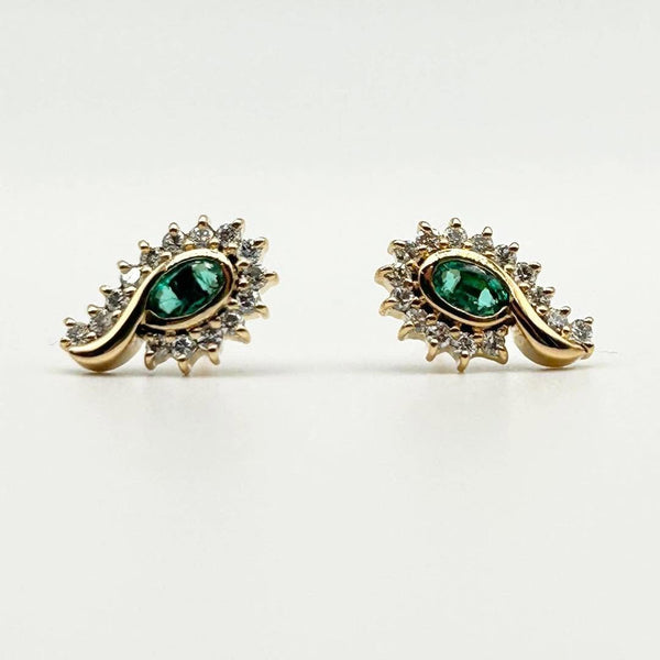 K18 Yellow Gold Emerald & Diamond Earrings