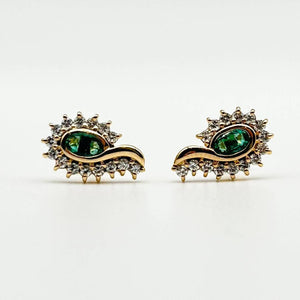 K18 Yellow Gold Emerald & Diamond Earrings