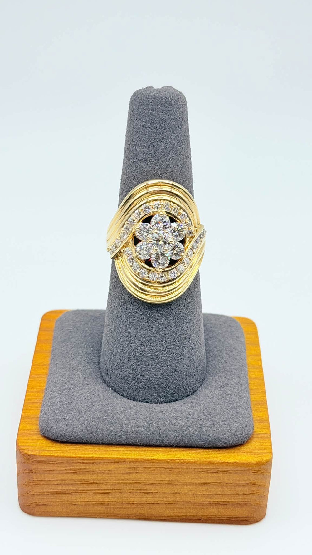 K18 Yellow Gold Diamond Cluster Statement Ring