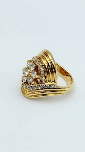 K18 Yellow Gold Diamond Cluster Statement Ring