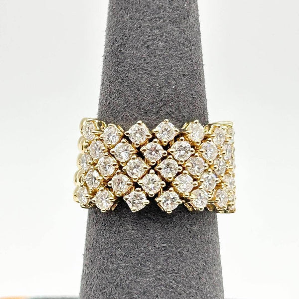 K18 Yellow Gold Multi-Row Diamond Band Ring