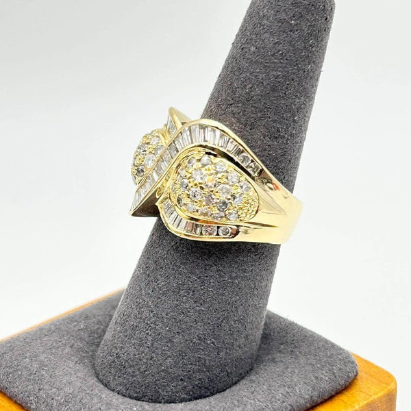 K18 Yellow Gold Diamond & Baguette Crossover Statement Ring