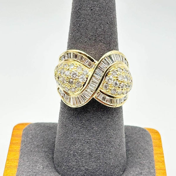 K18 Yellow Gold Diamond & Baguette Crossover Statement Ring