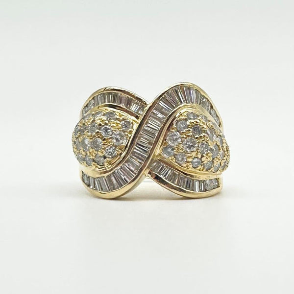K18 Yellow Gold Diamond & Baguette Crossover Statement Ring