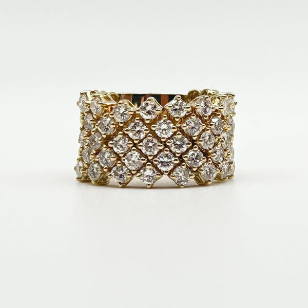 K18 Yellow Gold Multi-Row Diamond Band Ring