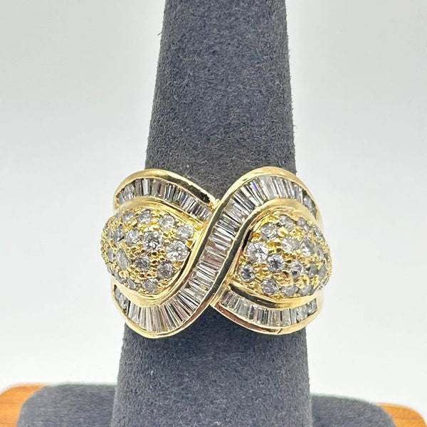 K18 Yellow Gold Diamond & Baguette Crossover Statement Ring