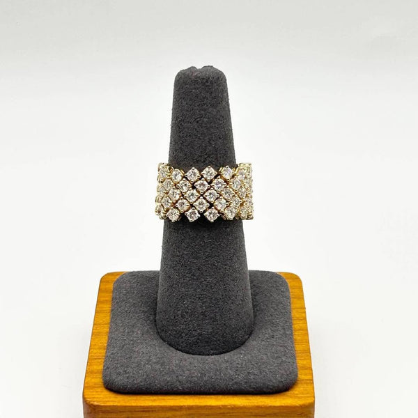 K18 Yellow Gold Multi-Row Diamond Band Ring