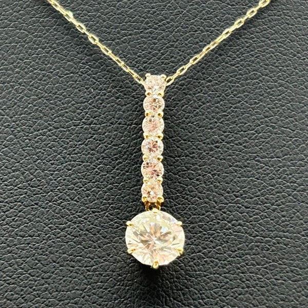 K18 Yellow Gold Diamond Solitaire & Accent Pendant Necklace