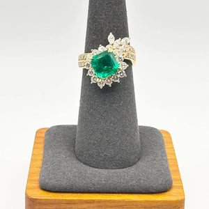 K18 Emerald and Diamond Cluster Ring
