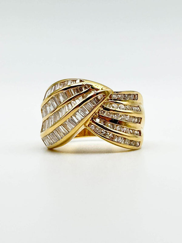 K18 Yellow Gold Multi-Stone Diamond Wide Band Ring
