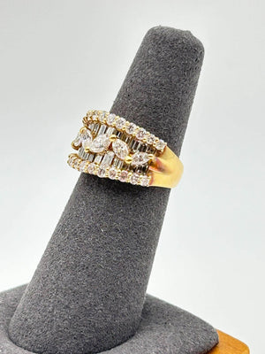 K18 Yellow Gold Multi-Stone Diamond Wide Band Ring