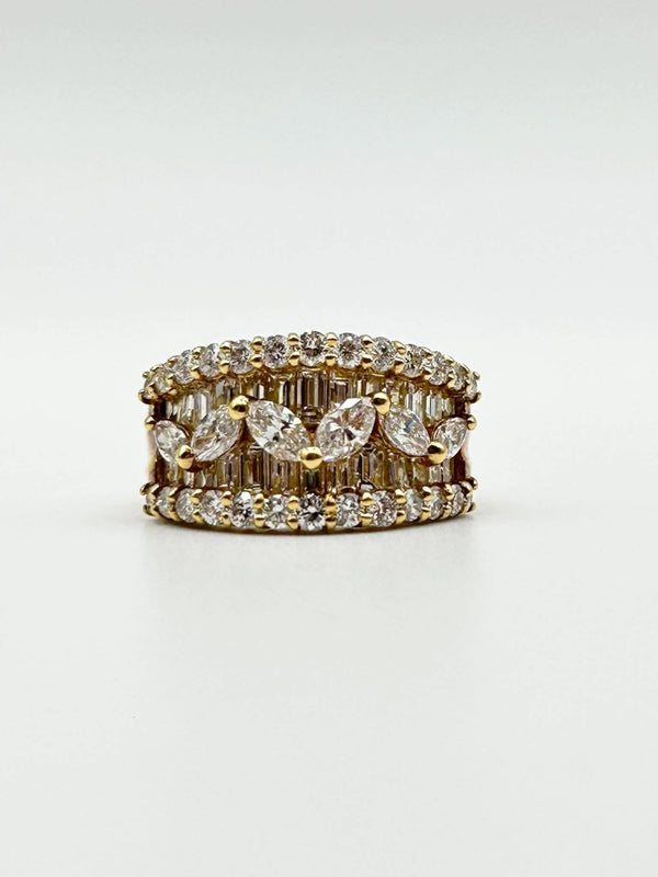 K18 Yellow Gold Multi-Stone Diamond Wide Band Ring