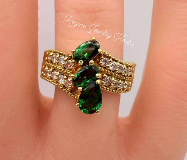 Exquisite K18 Yellow Gold Ring with Green Tourmaline & Diamonds