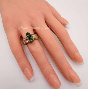 Exquisite K18 Yellow Gold Ring with Green Tourmaline & Diamonds